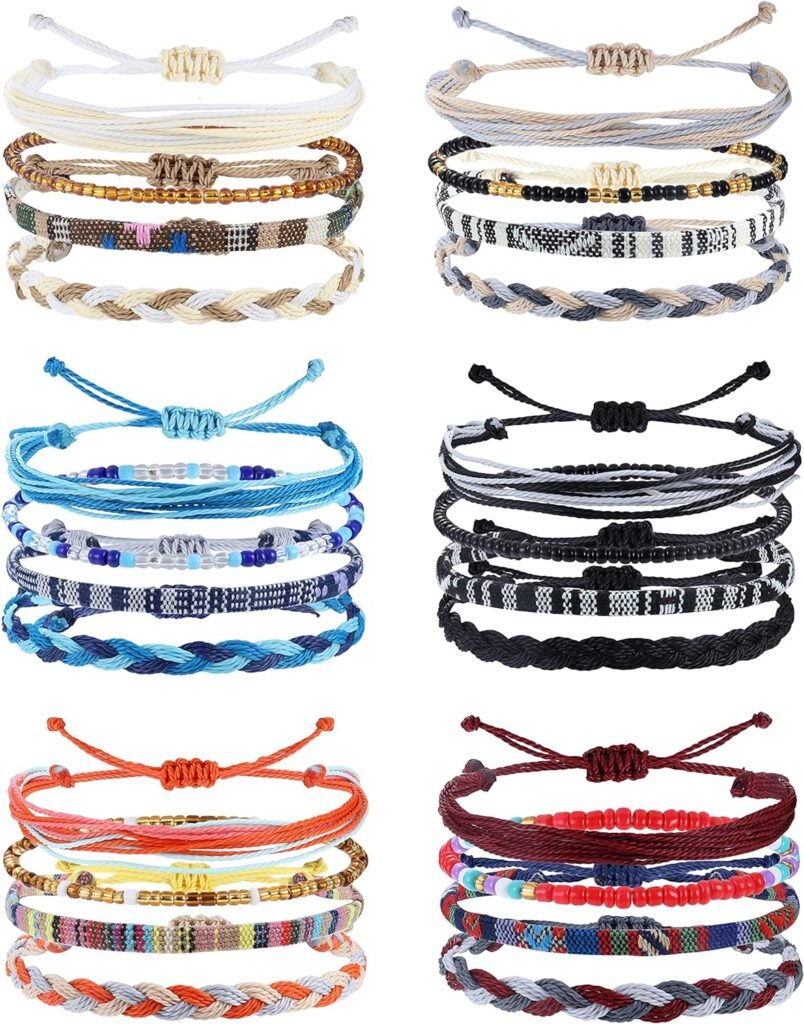 Florideco 24 Pcs Boho Surfer Bracelet Anklet Adjustable Beaded Anklets Handmade Braided Bracelet Colorful Anklet Summer String Rope Ankle Bracelets Waterproof Surfer Beach Bracelet Boho Jewelry for Women Men