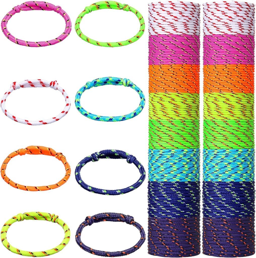 Friendship Bracelets Rope 168 Bracelets in 8 Assorted Colors Adjustable Bracelets for Kids Neon Rope Woven Friendship Bracelets for Girls and Boys Goody Bag Stuffers Party Favors