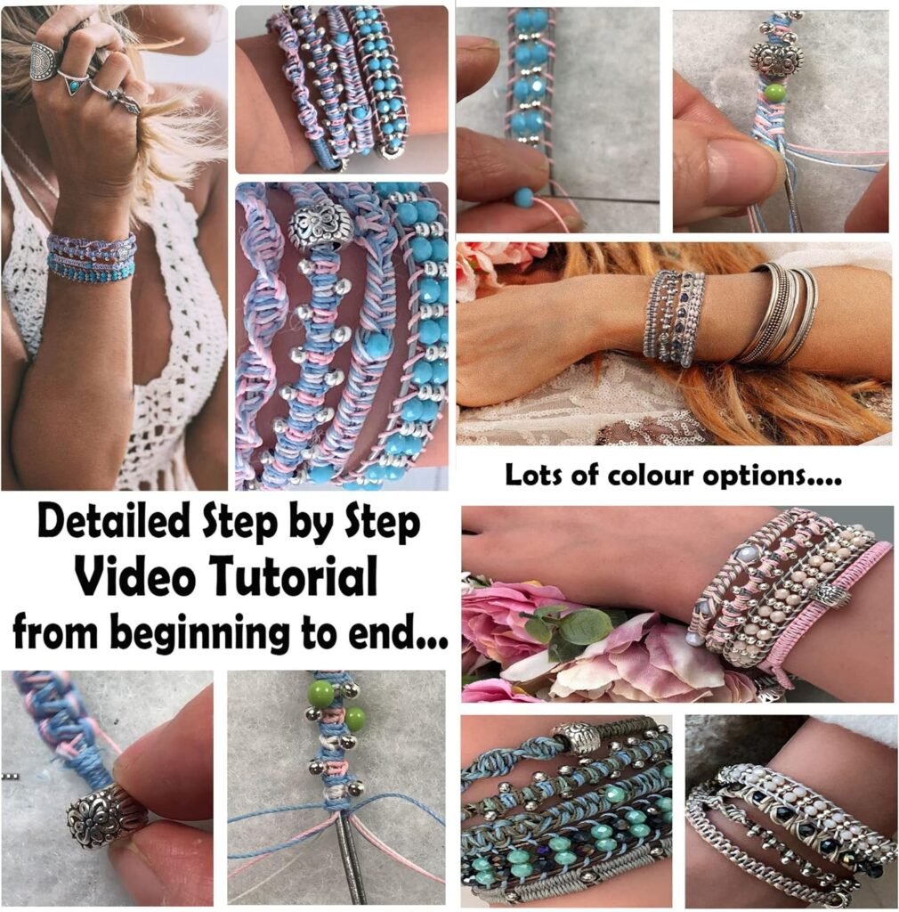 Sabrikas Let Your Creative Spirit Run Free Metallic Leather Boho Macrame Wrap Crystal Glass DIY Bracelet Jewellery Making Kit with Video Tutorial Hobby for Teens to Adults