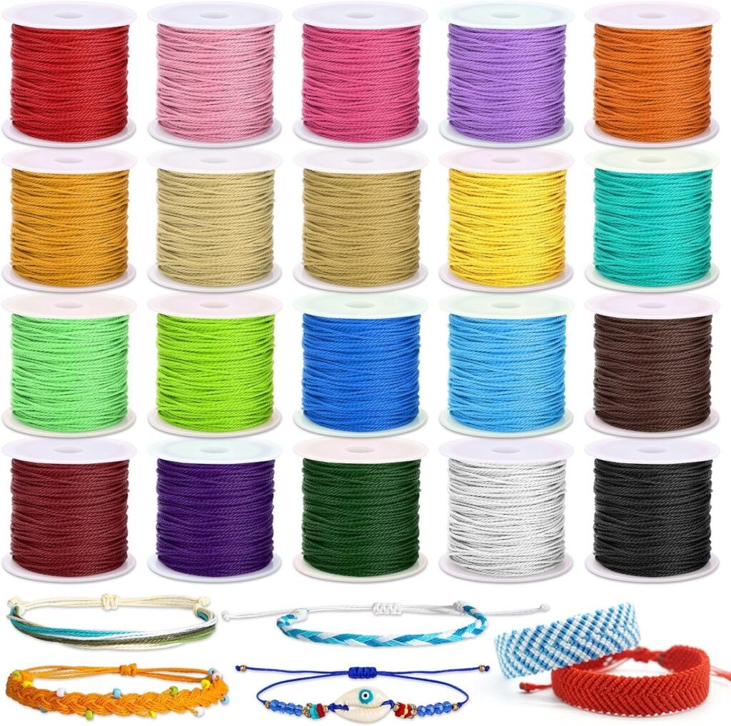Cridoz Waxed Polyester Cord for Jewelry Making - 20 Rolls Bracelet Thread