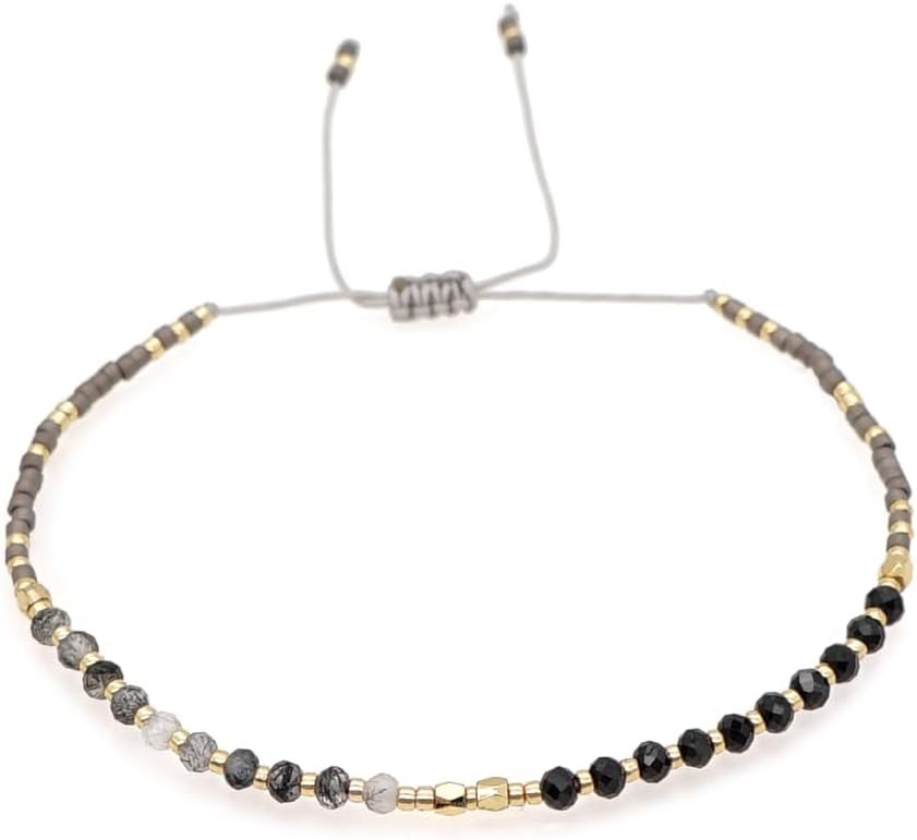 Handmade Gemstone Beaded Strand Bracelets for Women Teen Girls Dainty Adjustable Charm String Braided Boho Seed Beads Friendship Bracelets Fashion Jewelry Gift…