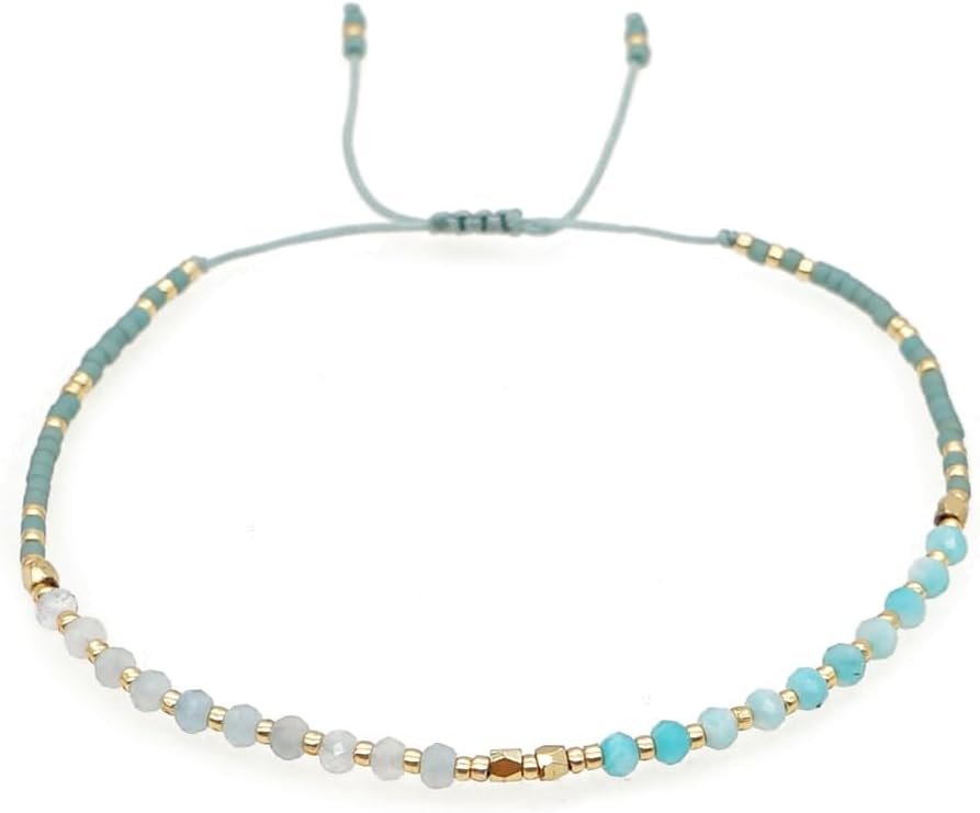 Handmade Gemstone Beaded Strand Bracelets for Women Teen Girls Dainty Adjustable Charm String Braided Boho Seed Beads Friendship Bracelets Fashion Jewelry Gift…