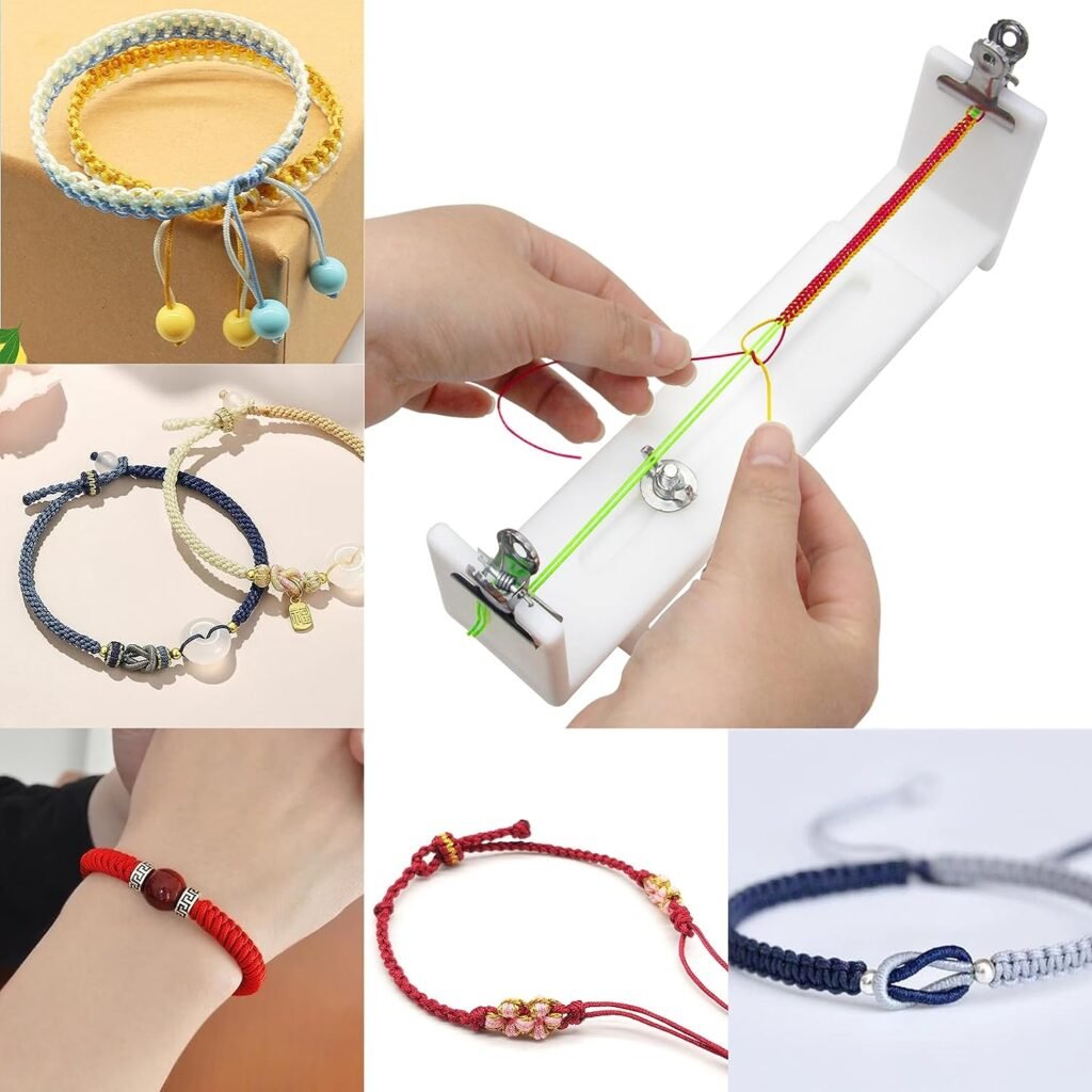 Jig Bracelet Maker, Bracelet Braiding Tool, U Shape Paracord Bracelet Making Kit, Kit DIY Hand Knitting Bracelet Jig with 2 Clips and Wrist Measurement, Wristband Rope Knot Braided Fixing Tools