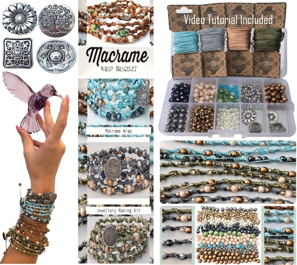 Macrame Jewellery Making Kit Spiral Wrap Bracelet  Crystal Glass Beads Girls Hobby DIY Craft Gift Set