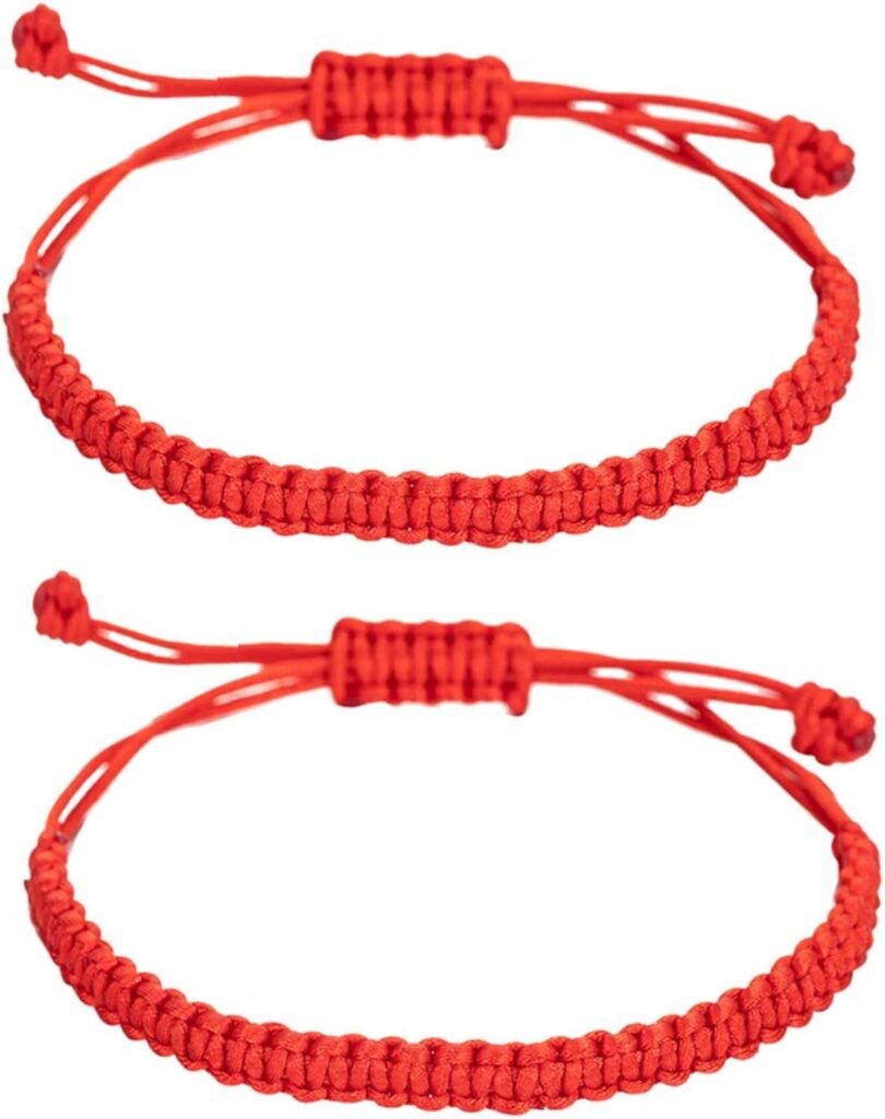 Handmade Buddhist String Bracelets for Women Men Boys Girls, Tibetan Adjustable Woven Rope Bracelet for Protection and Luck, Red and Black, 2or 6 pcs/set