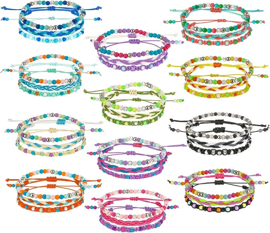 Yaomiao 36 Pieces Friendship Bracelets Braided Bead Bracelets Stackable String Woven Bracelets Stretch Waterproof Adjustable Bracelet String for Women Teen Girls