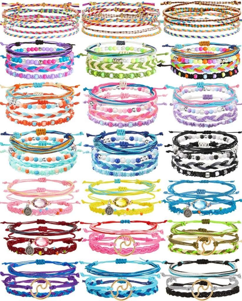 75 Pcs Friendship Bracelets for Teen Girls Surfer Wave Bracelet Handmade Ocean Wave Adjustable Anklets Waterproof Woven Beach Summer Bracelets for Women Cute Aesthetic Strand Bracelets Jewelry