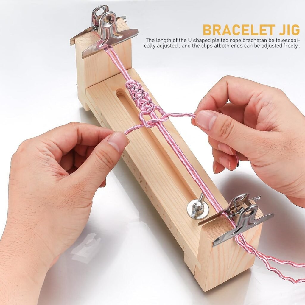 JOCAHULFX Wood Bracelet Jig, Wood Jig Bracelet Maker, U Shape Clear Scale Bracelet Jig Kit with 2 Clamp, Bracelet Braiding Tool Kit, Paracord Jig DIY Hand Knitting Bracelet Jig, Free Size Length