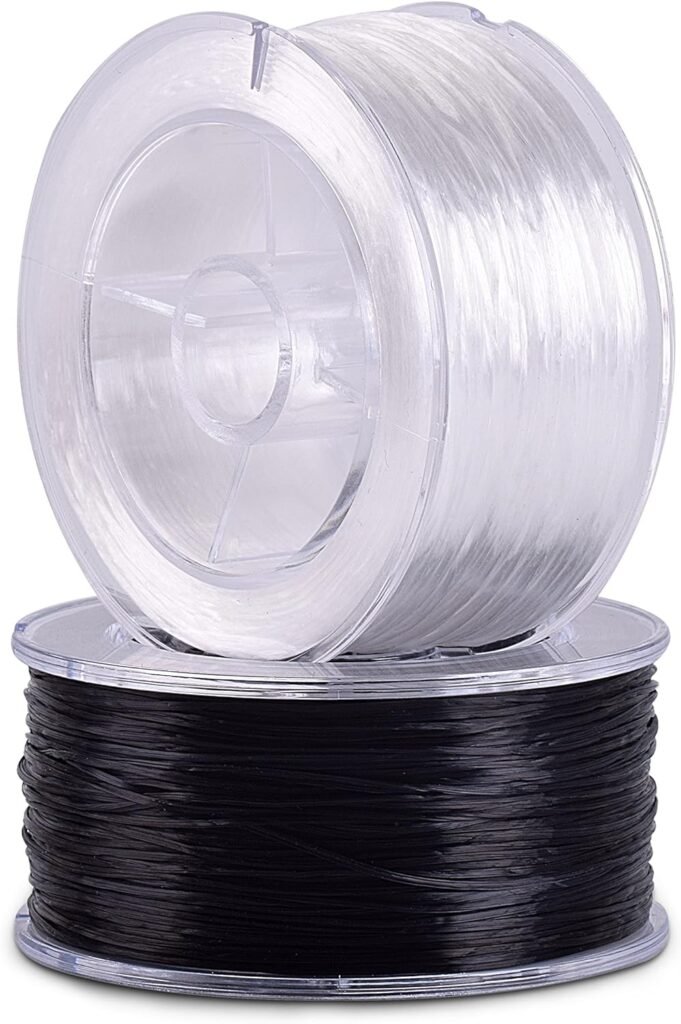 KONMAY 2 Rolls 0.8mm Flat Stretchy Bracelet Strings with Organizing Case, 180 Yards Black and White Crystal Elastic Thread Cord for Jewelry Bracelets Making and Beading