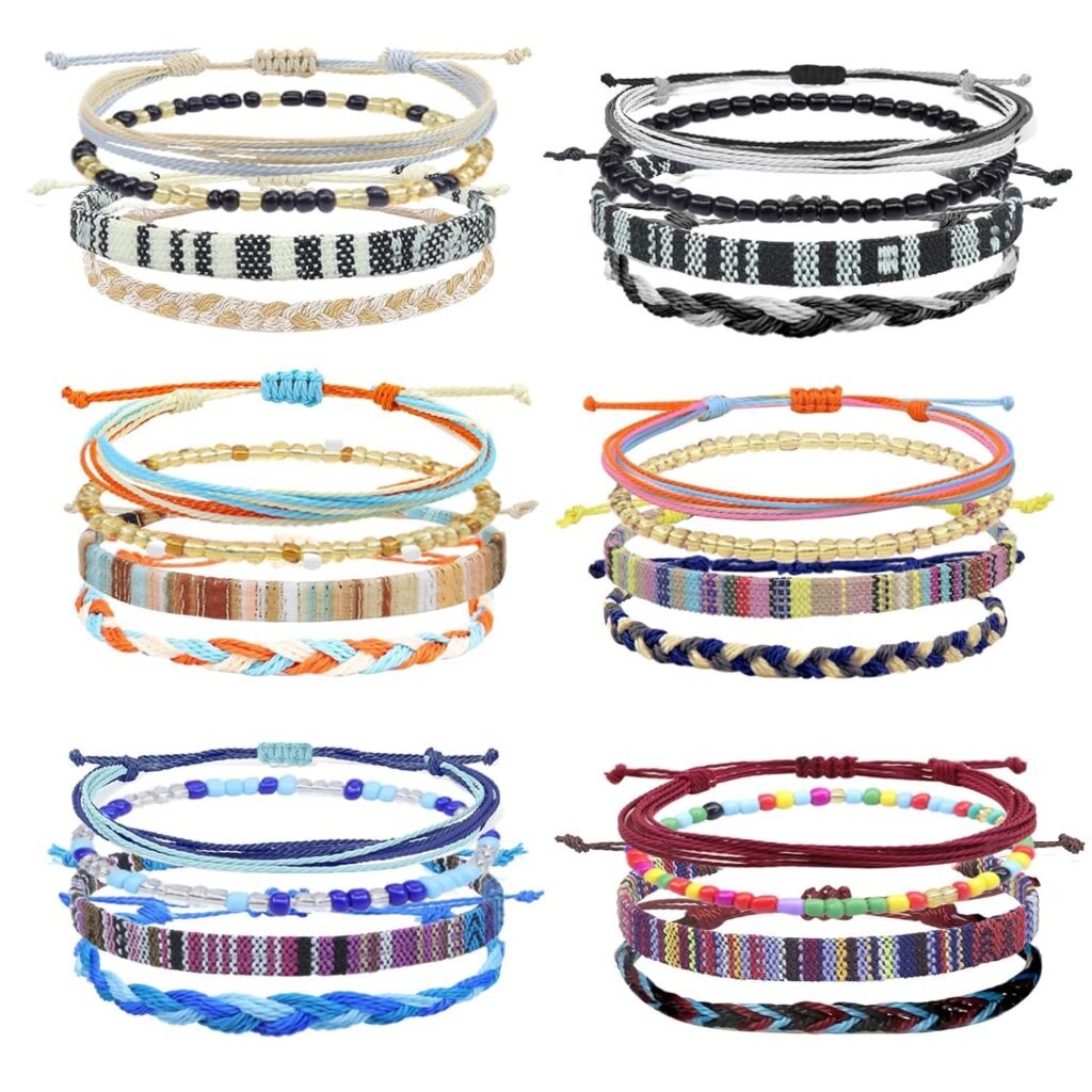 24 PCS String Surfer Beach Bracelets, Handmade Boho Ankle bracelet Adjustable Beaded Anklets,Colorful Braided Bracelets String Rope Anklets Bracelets Waterproof Boho Jewelry for Women Men