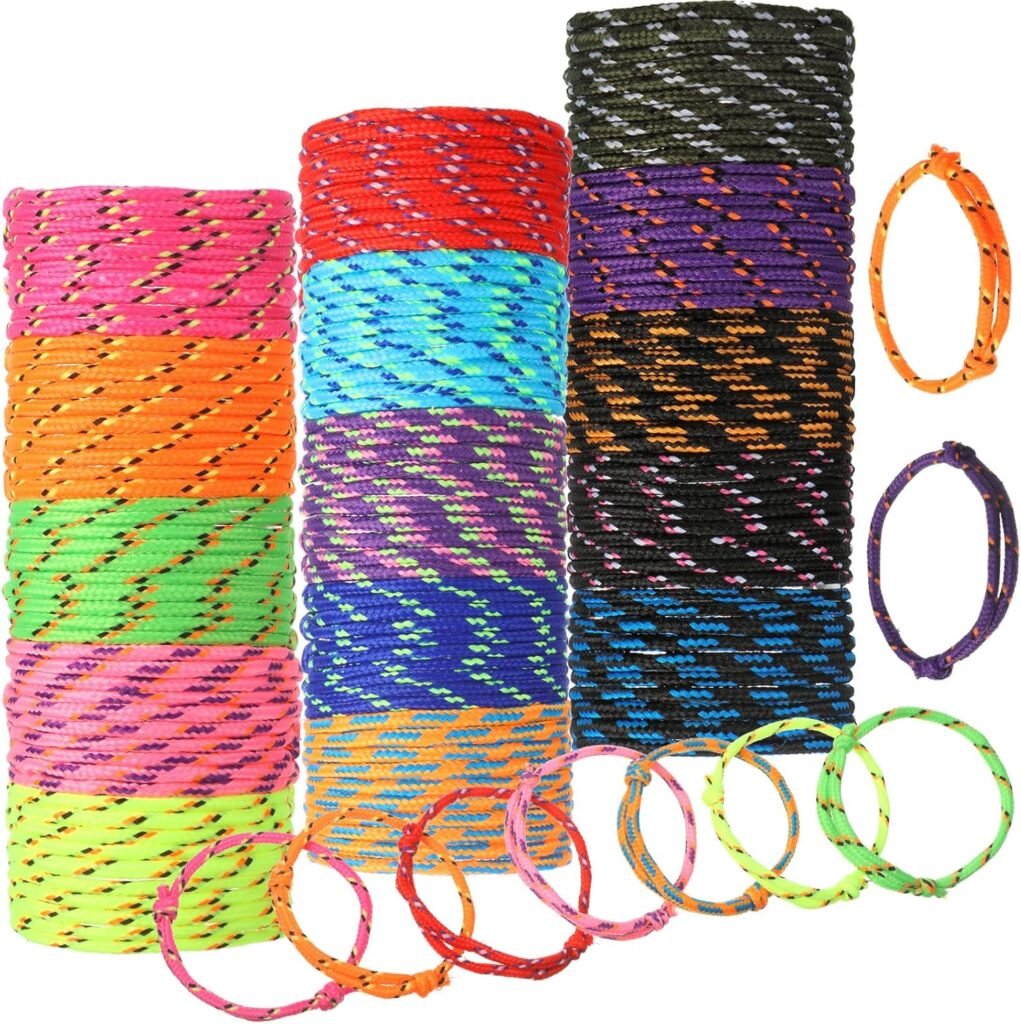 Hillban 300 Pcs Neon Friendship Bracelets Bulk for Kids Jelly Bracelets 80s Party Favors Gift Adjustable Paracord Bracelets Rope Woven Neon Christmas Goody Bag Stuffers Girls Boy Favors, 15 Colors