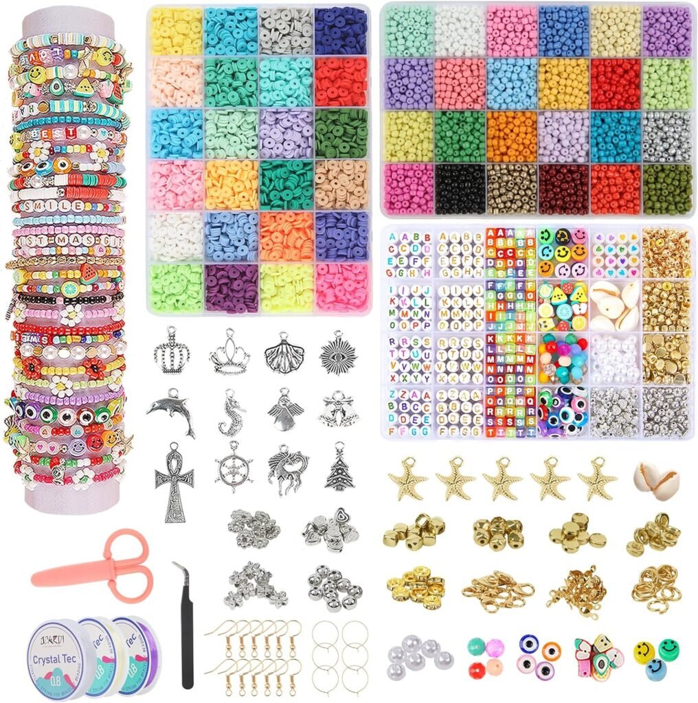 OCARDI Friendship Bracelet Kit - 10800+Pcs Polymer ClayGlass Seed Beads,24 Colors Each, LetterBracelet Beads for Jewelry Making,Bracelet Making kit for Teen Girl Gifts