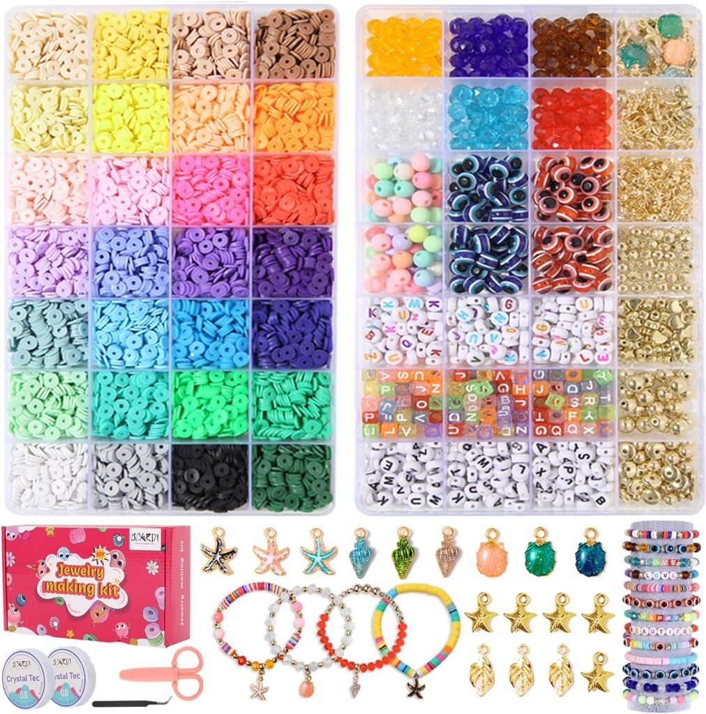 OCARDI Friendship Bracelet Kit - 10800+Pcs Polymer ClayGlass Seed Beads,24 Colors Each, LetterBracelet Beads for Jewelry Making,Bracelet Making kit for Teen Girl Gifts